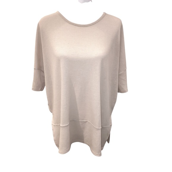 Cherish Tops - Cherish Women's Oversized Waffle Knit Top Beige Dolman Sleeve Tunic M